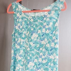 Floral Sleeveless Dress in Blue and White